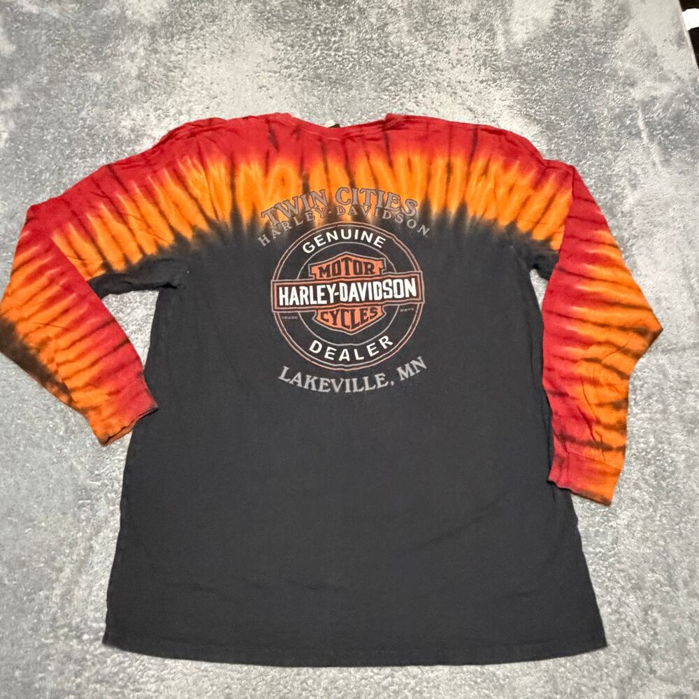 Vintage Harley Davidson Tie Dye Long Sleeve Shirt Mens XL Black Orange Red